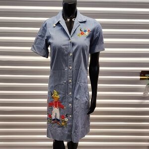 Vintage Helen Cerda 70's Blue Hand Embroidered Midi Dress